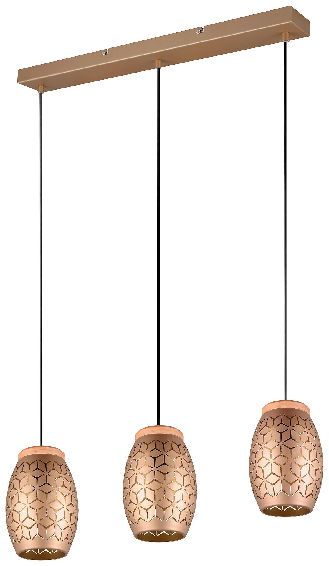 Reality Pendelleuchte Bidar gold Metall Holz B/H/L/D: ca. 71x150x15x15 cm E27 3 Brennstellen