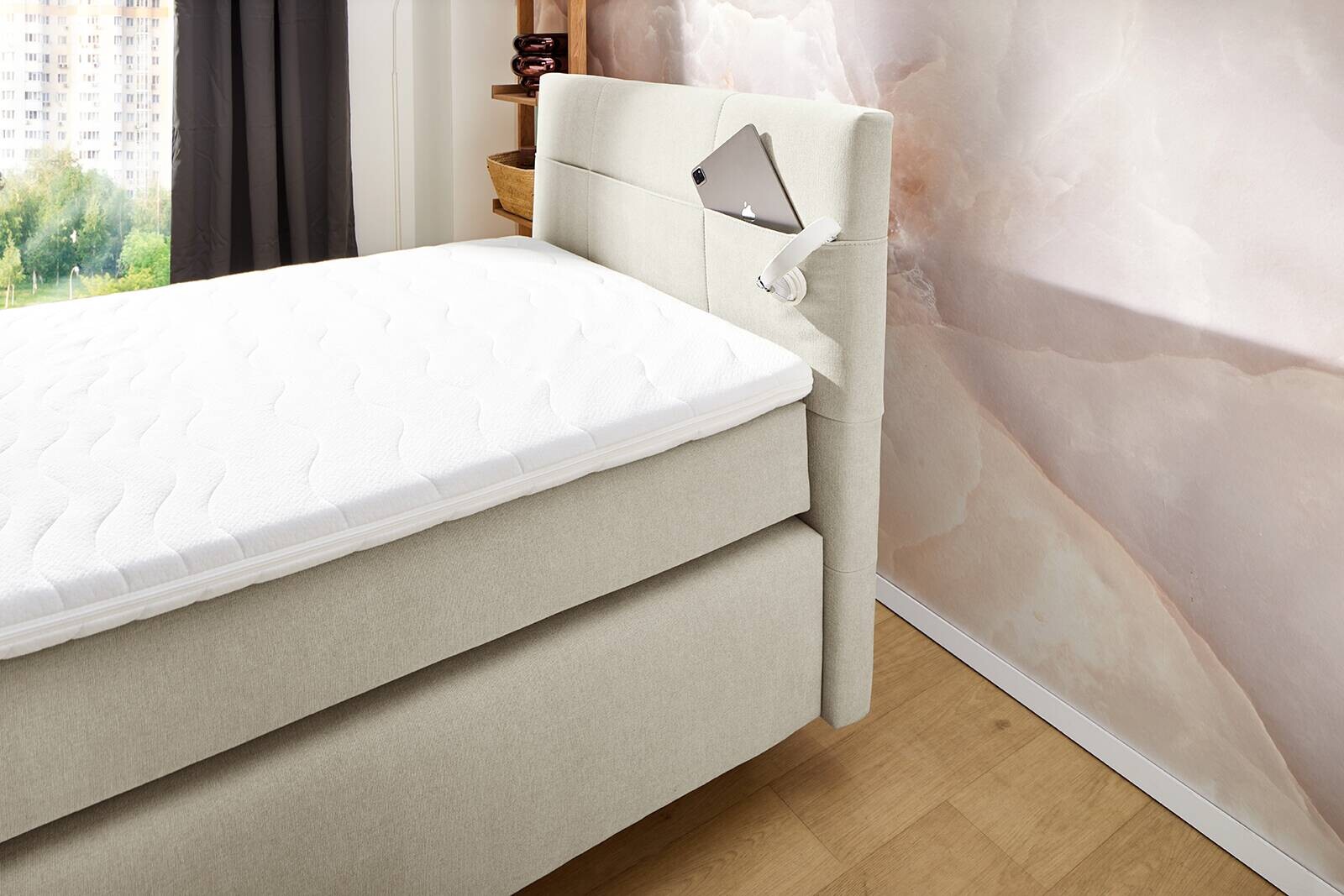 Boxspringbett beige Liegefläche B/L: ca. 100x200 cm