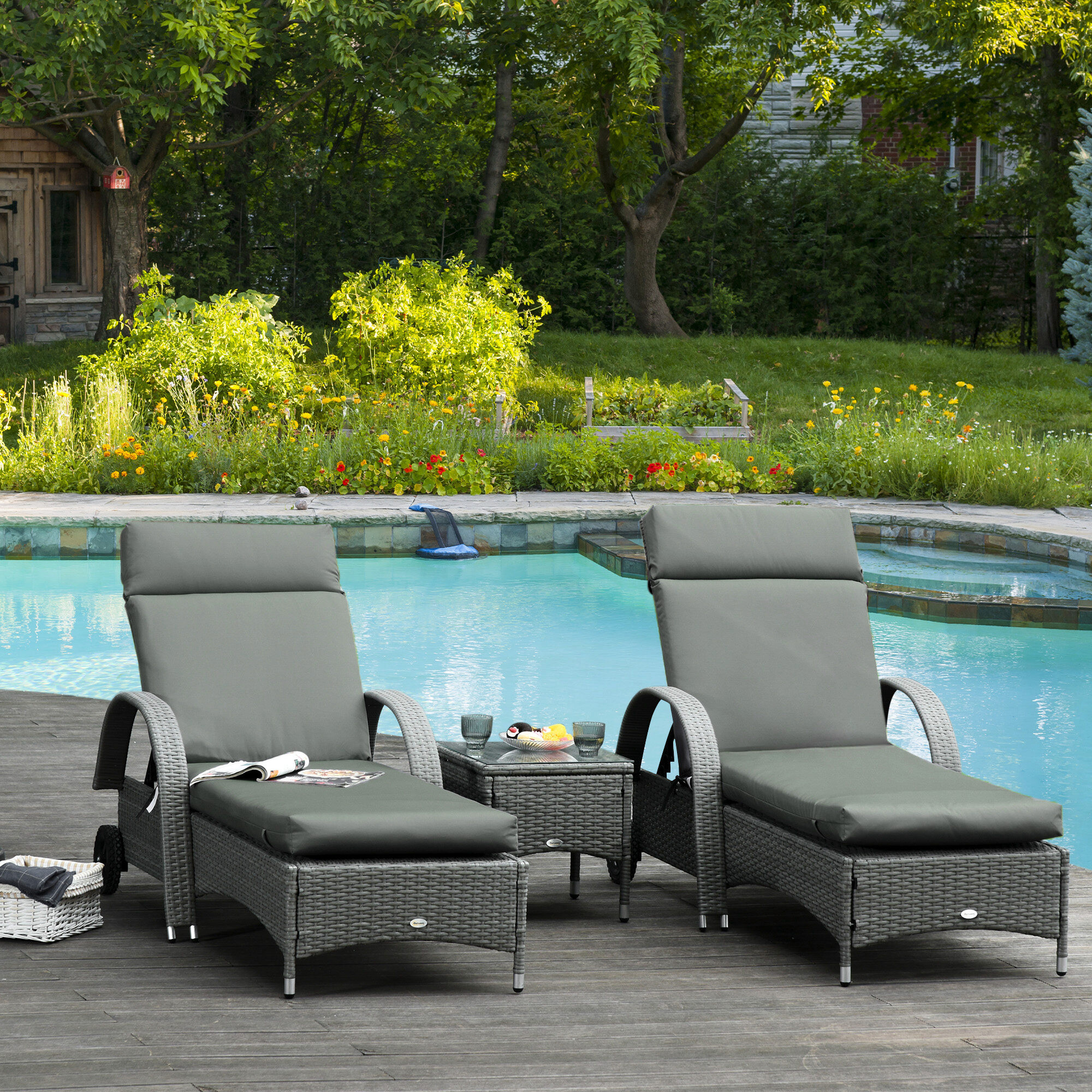 Outsunny Liegenauflage 2er Set dunkelgrau Schaumstoff B/H/L: ca. 55x8x196 cm