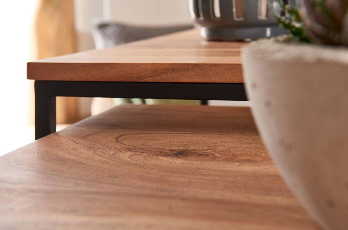 Wohnling Couchtisch 2er-Set. natur schwarz Akazie Eisen