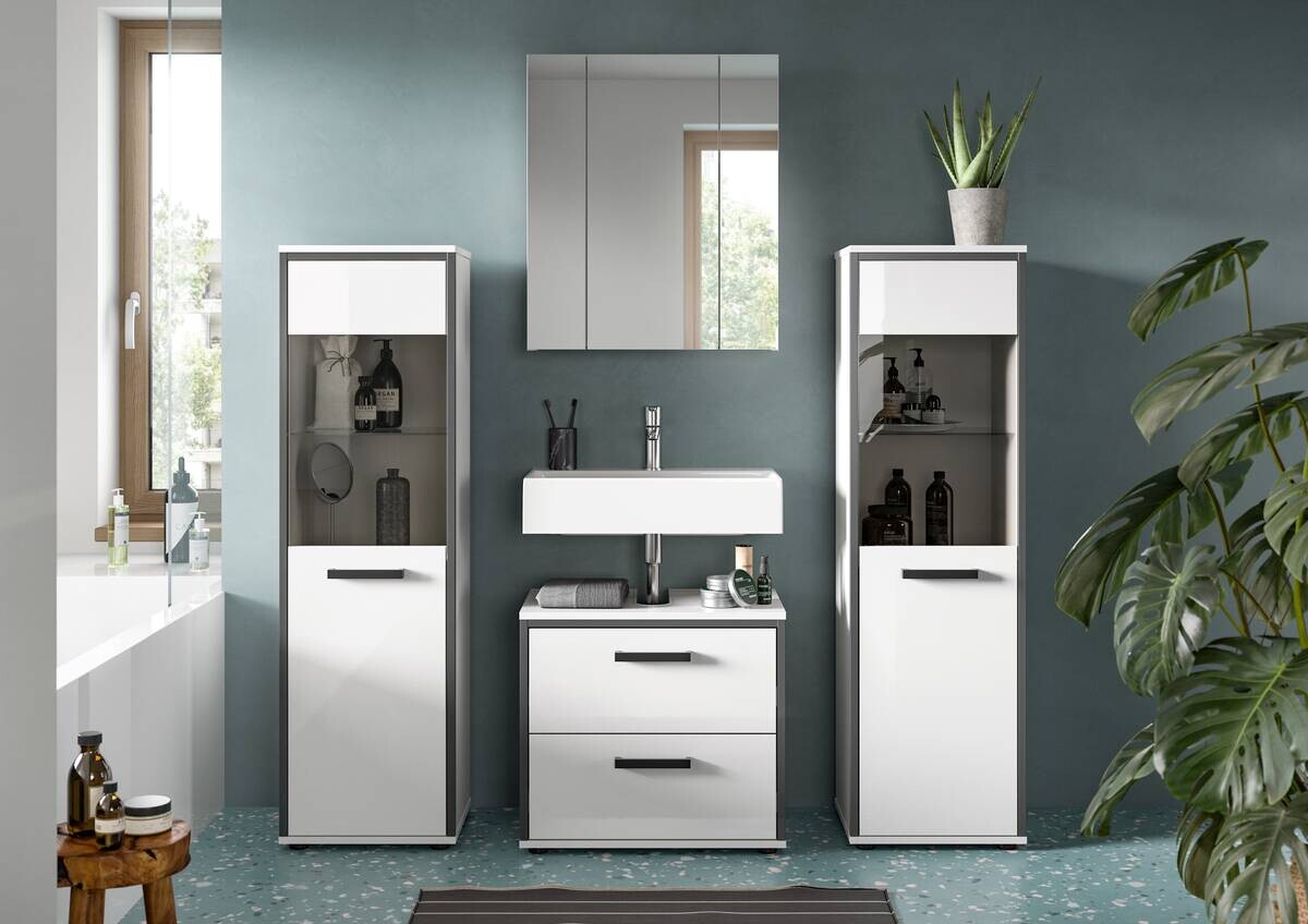 Badblock KOJAK weiß Hochglanz anthrazit grau B/H/T: ca. 171x188x37 cm