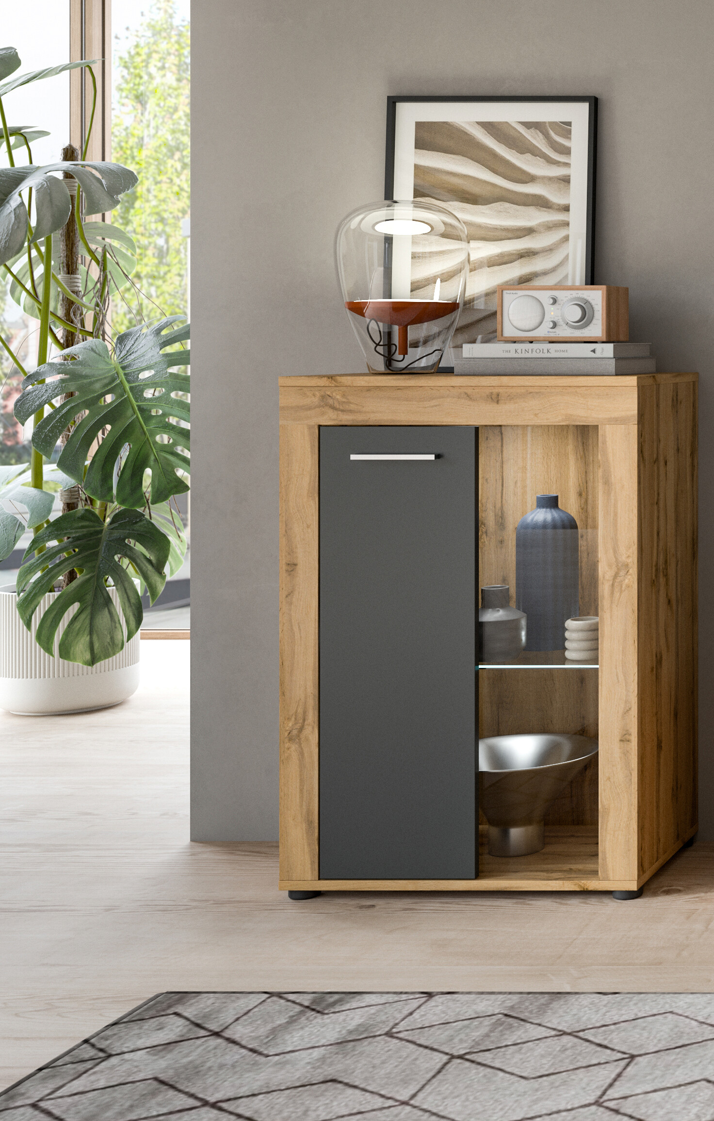 Vitrine Jam Eiche Wotan Nachbildung grau B/H/T: ca. 60x86x35 cm Vitrine Jam Eiche Wotan Nachbildung grau B/H/T: ca. 60x86x35 cm