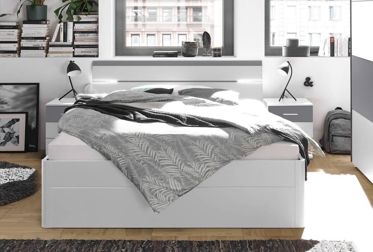 Bettanlage Mars weiß Arktisgrau B/H/T: ca. 185x97x205 cm Liegefläche B/L: ca. 180x200 cm