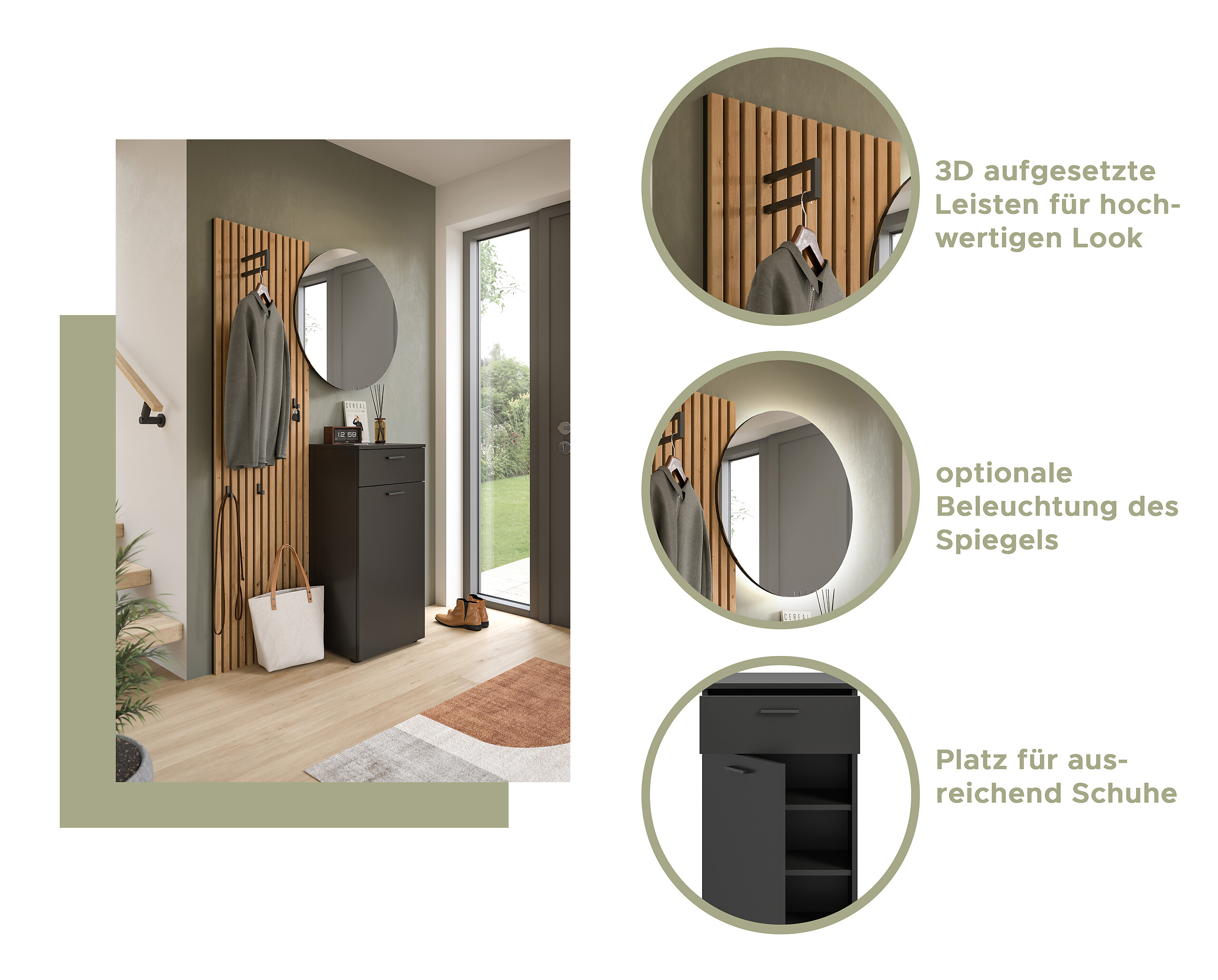 Garderobenpaneel Delton Eiche Artisan Nachbildung B/H/T: ca. 51x192x22 cm