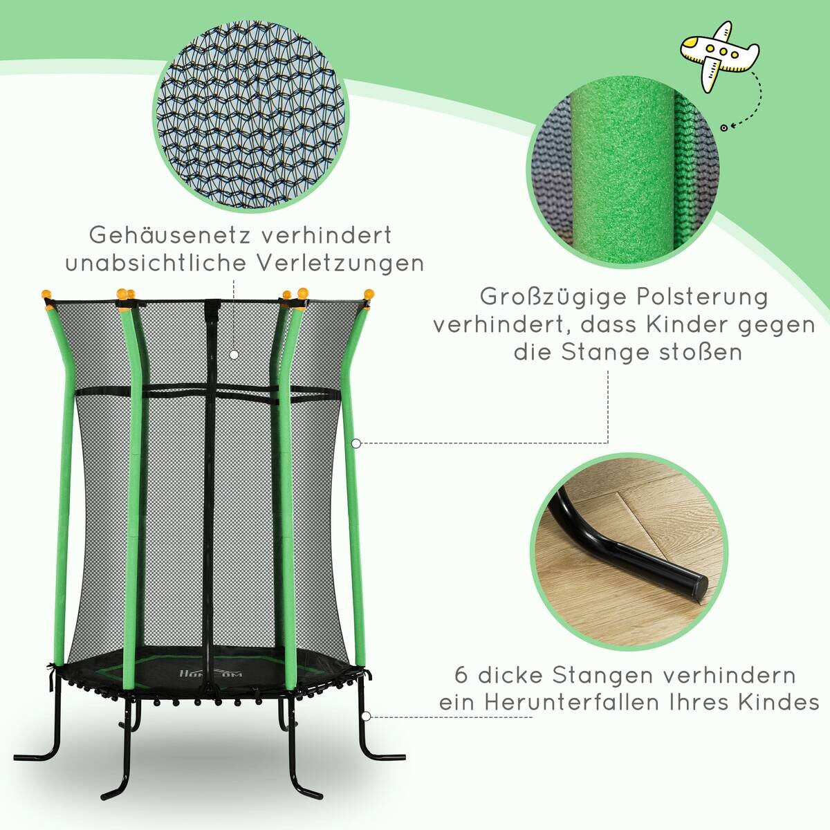 HOMCOM Kindertrampolin grün B/H/L: ca. 163,5x190x163,5 cm