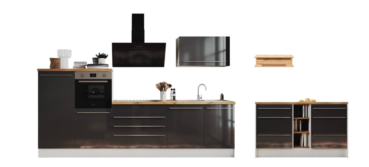 Respekta Inselküche Gabriel grau Hochglanz B/H/T: ca. 320x200x60 cm