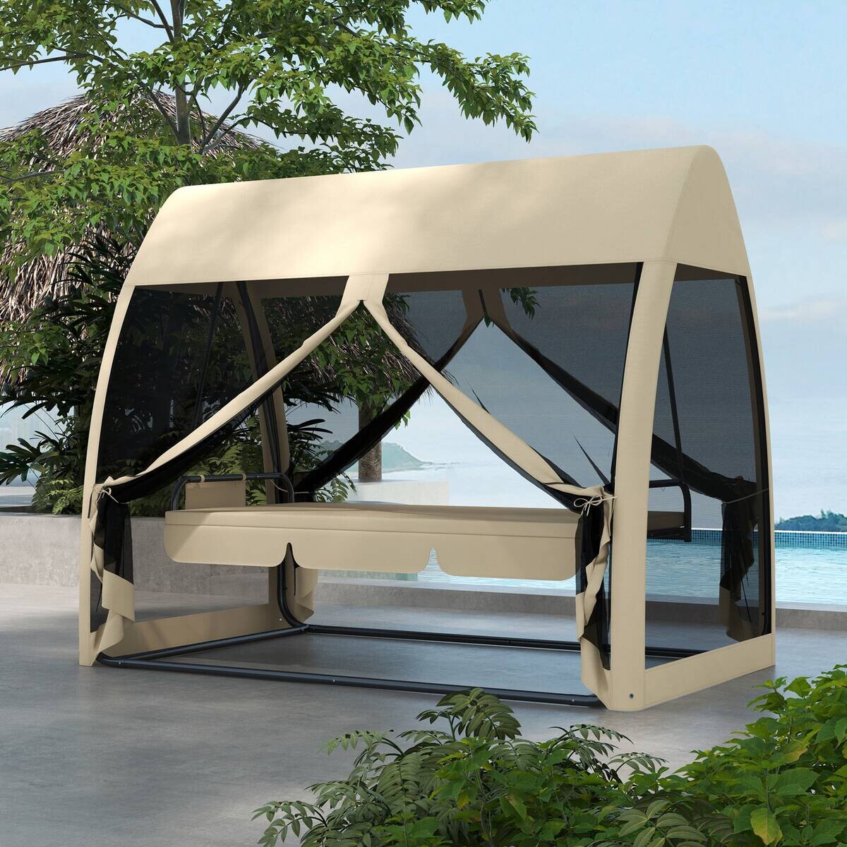 Outsunny Hollywoodschaukel kaffee Metall B/H/L: ca. 140x197x240 cm