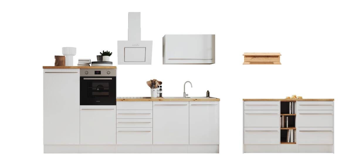 Respekta Inselküche Gabriel weiß Hochglanz B/H/T: ca. 290x200x60 cm