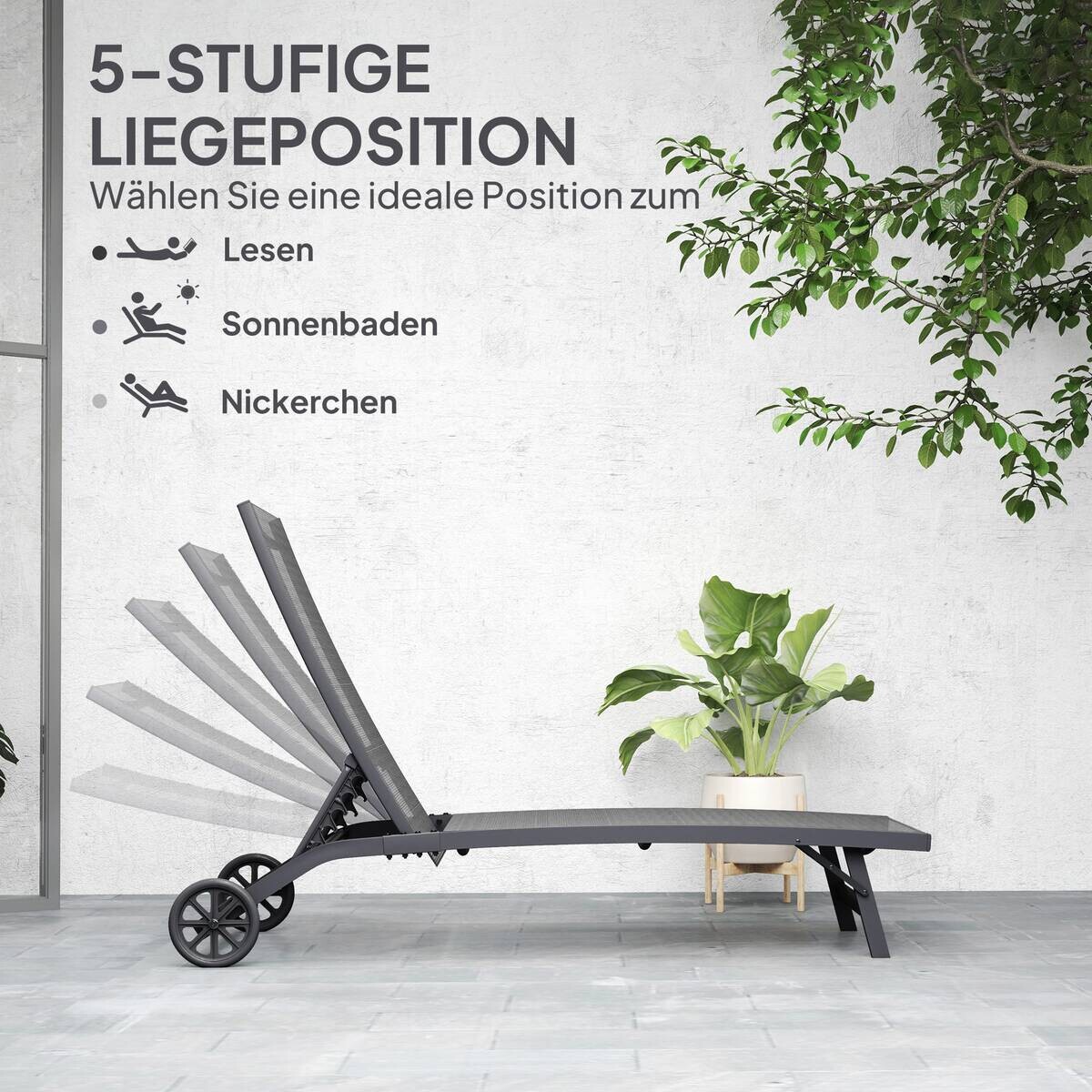 Outsunny Sonnenliege dunkelgrau Aluminium B/H/L: ca. 165x102x66 cm