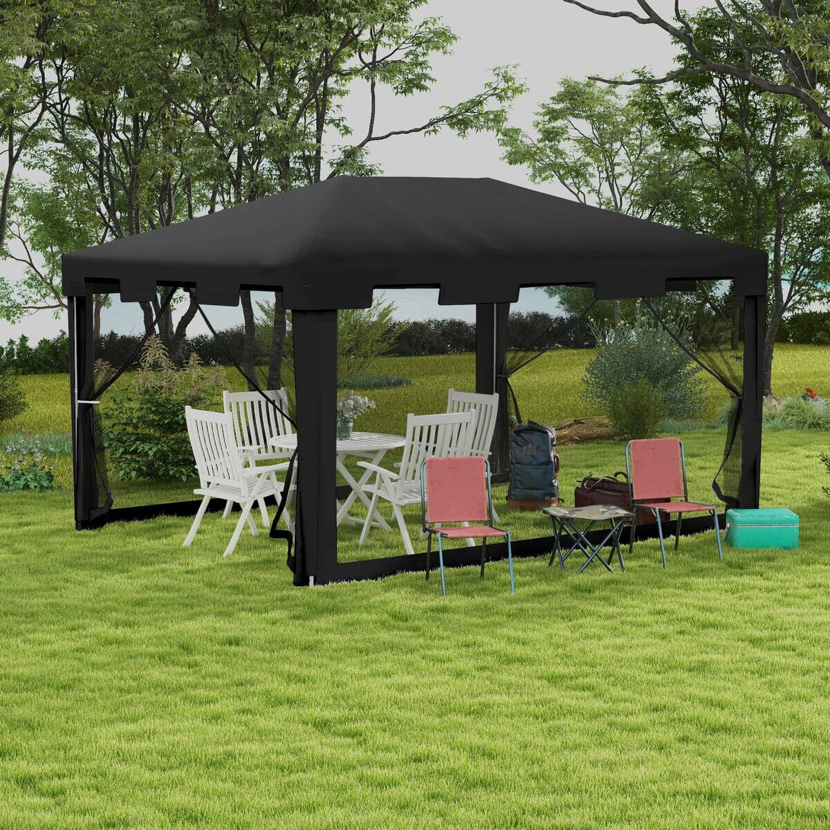 Outsunny Pavillon schwarz Polypropylen B/H/L: ca. 295x395x255 cm