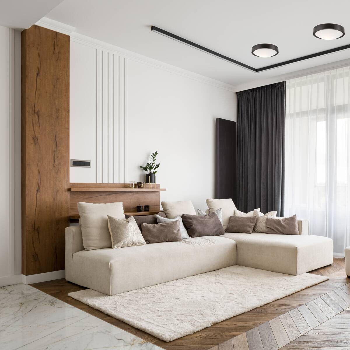 Lamkur Deckenleuchte dunkelbraun Holz Glas B/H/L: ca. 28,5x12x28,5 cm 1 Brennstellen