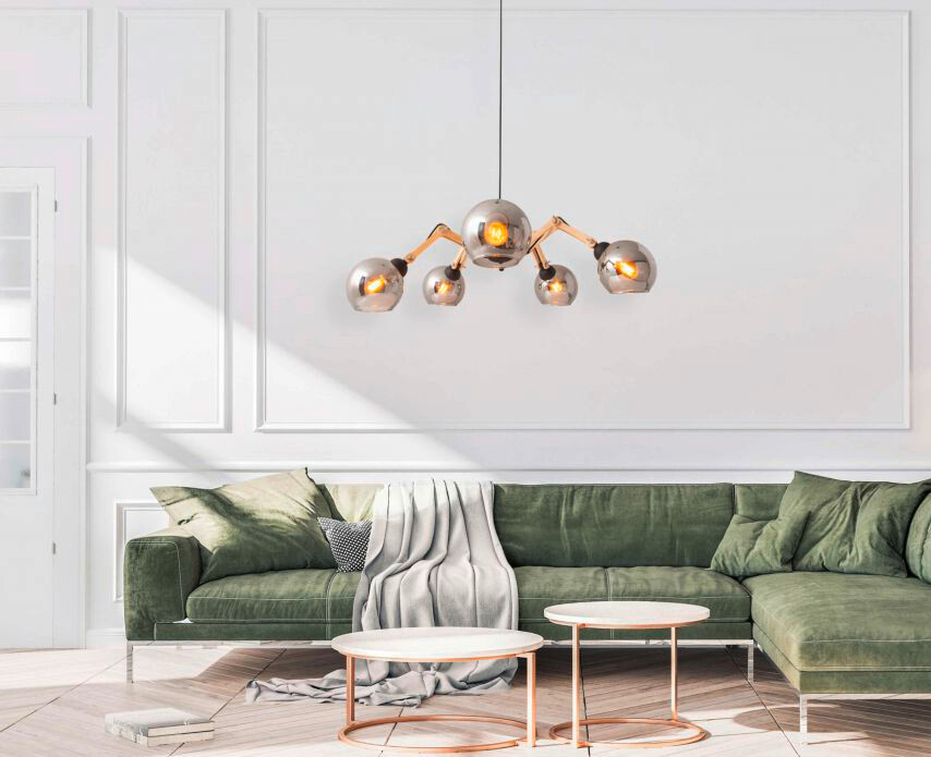 Näve Leuchten Glas-Pendelleuchte NV6117122 schwarz klar Metall Glas B/H/L/D: ca. 80x130x85x11 cm E14 5 Brennstellen