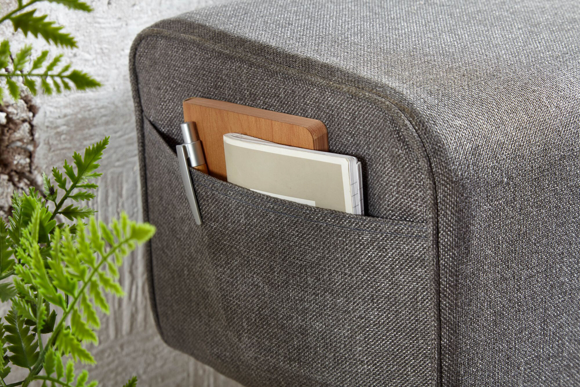 Wohnling Sitzbank grau natur Stoff Echtholz B/H/T: ca. 120x56x30 cm