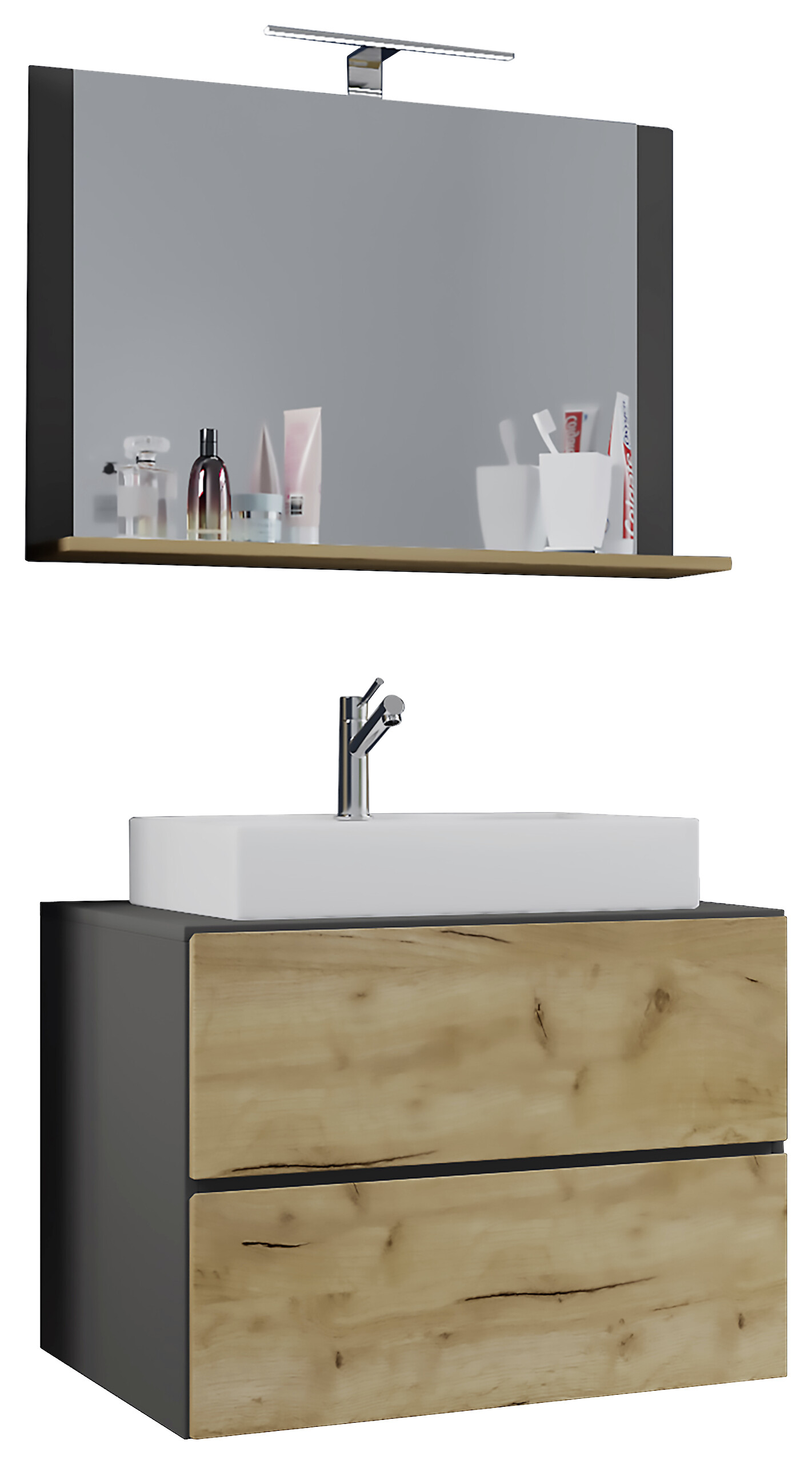 Waschplatz 3tlg-Lendas anthrazit Eiche Honig Nachbildung weiß B/H/T: ca. 81x134x51,4 cm