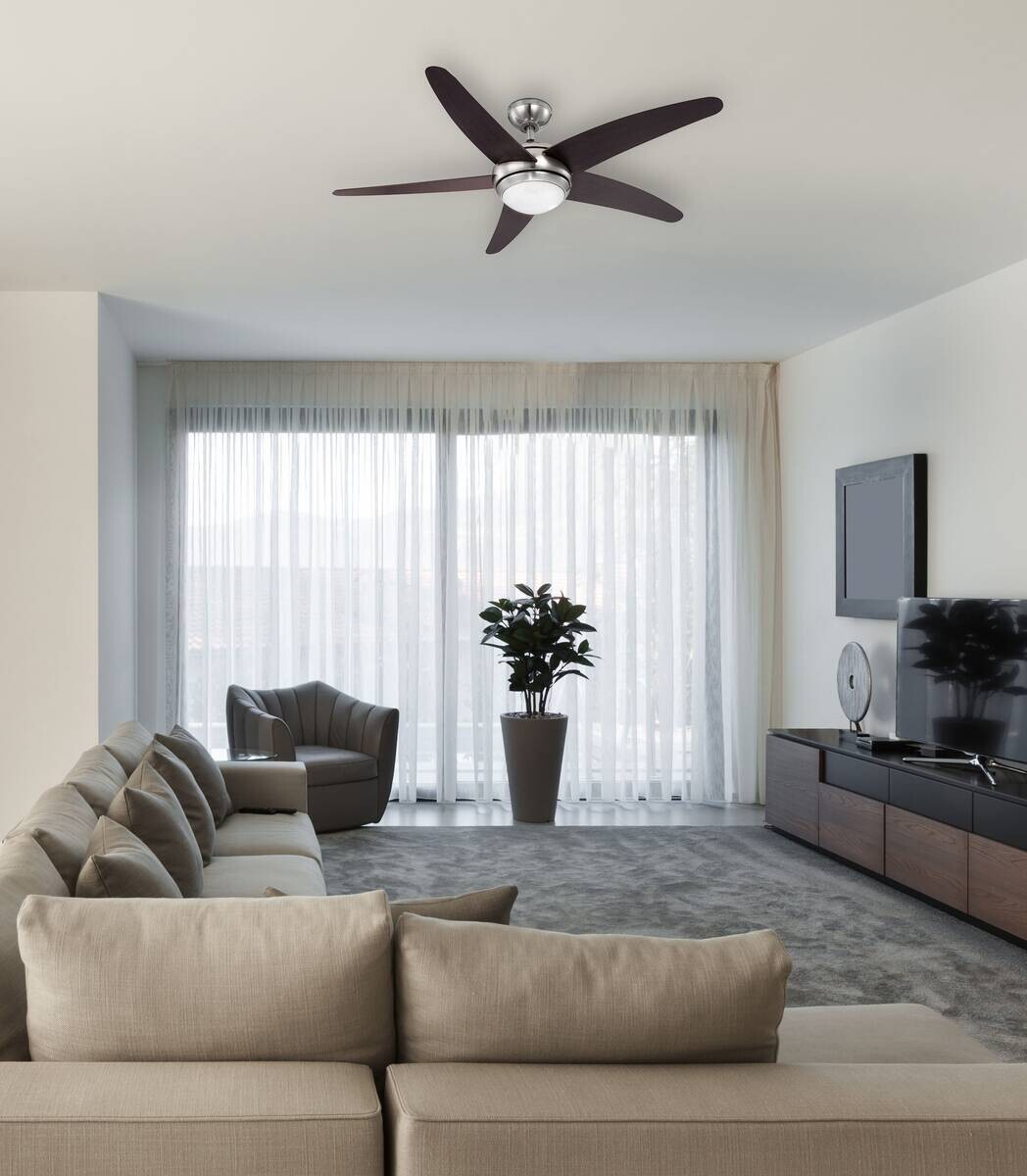 GLOBO Deckenventilator Fabiola nickel matt Opal H/D: ca. 37x132 cm max. 80 W