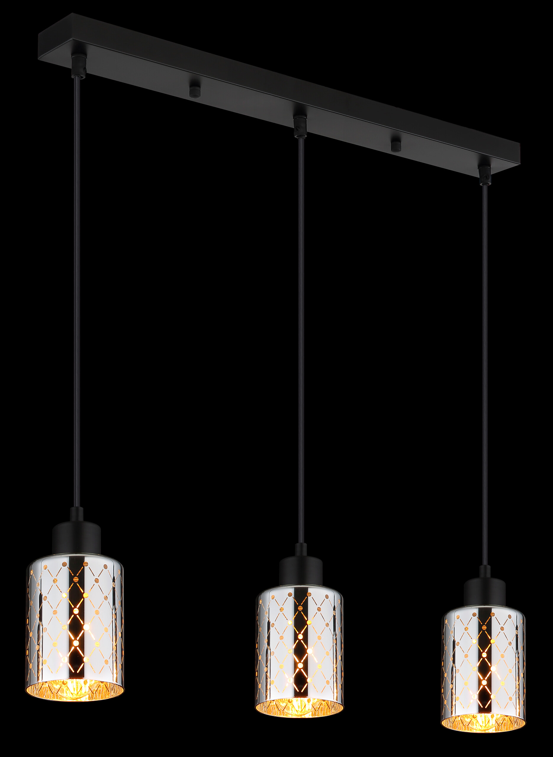 GLOBO Hängeleuchte mattschwarz klar Chrom PVC Glas Metall B/H/L: ca. 9x120x59 cm E27 3 Brennstellen