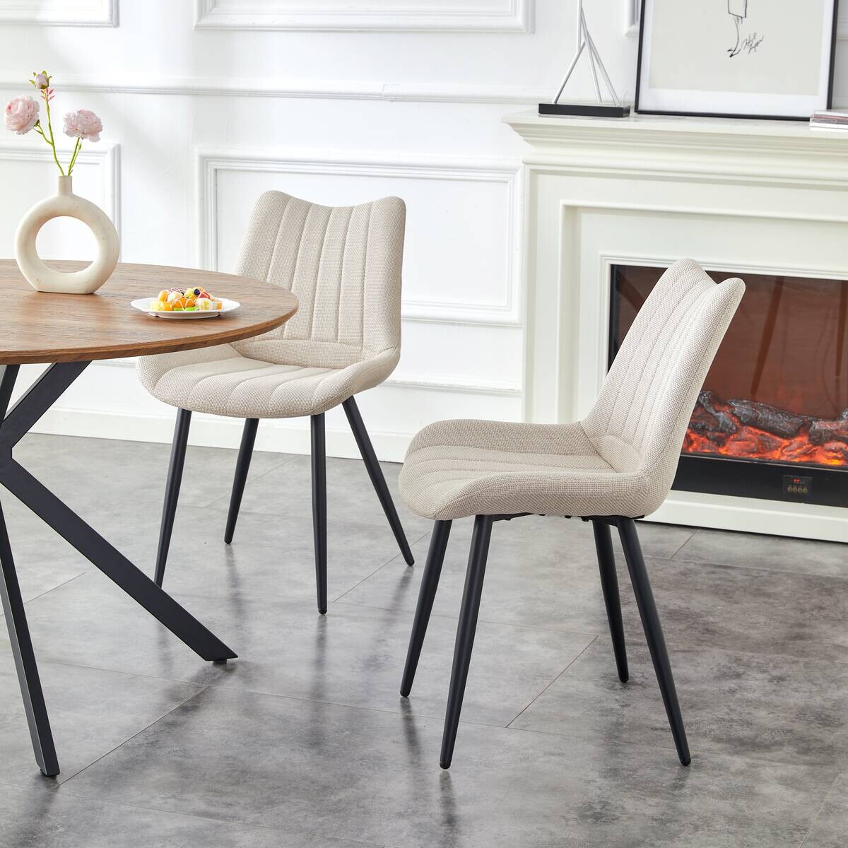 Stuhl LOTTA, 2er Set creme Webstoff B/H/T: ca. 53x86x59 cm