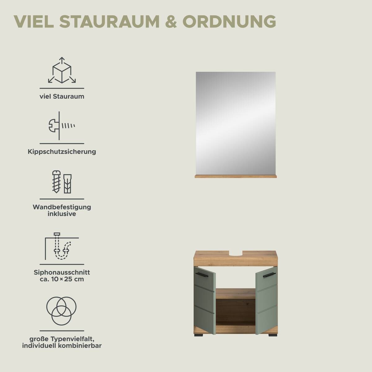 Badezimmer-Set Scout Eiche Artisan Nachbildung salbei Nachbildung B/H/T: ca. 60x191x34 cm