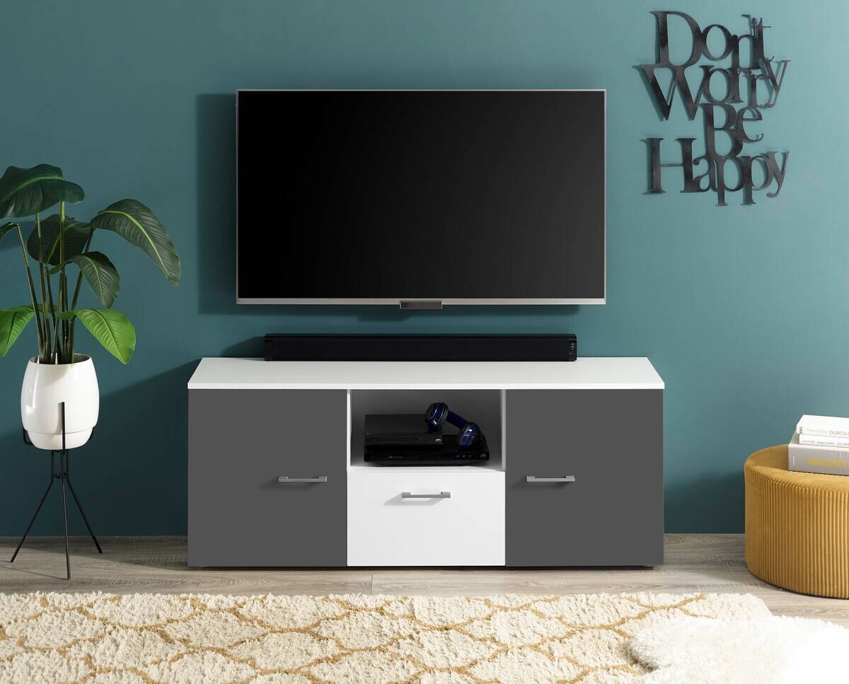 TV-Board Alex weiß Graphit B/H/T: ca. 135x54x37 cm