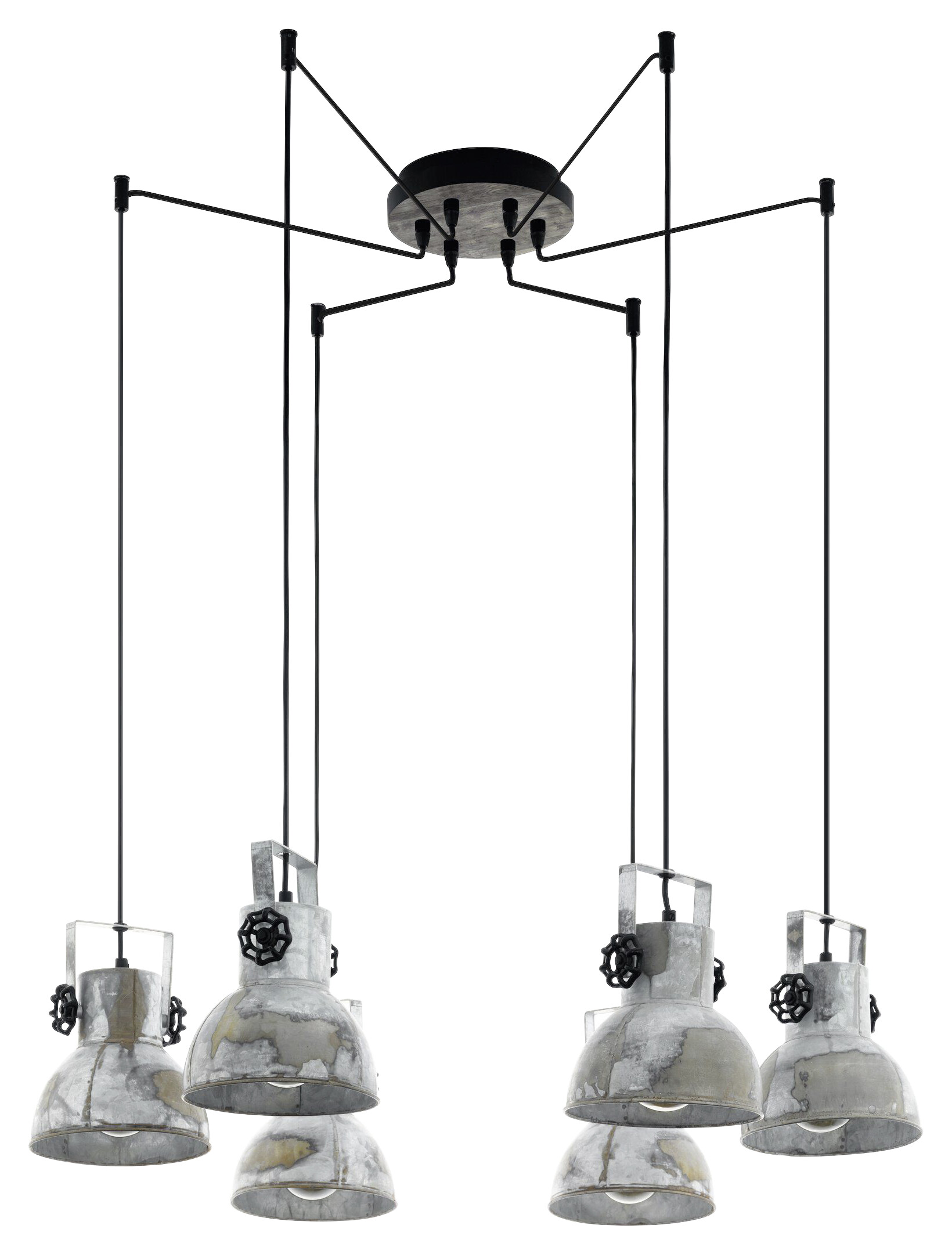 Eglo Pendelleuchte Barnstaple braun Metall Spanplatte H/L: ca. 130x18 cm E27 6 Brennstellen