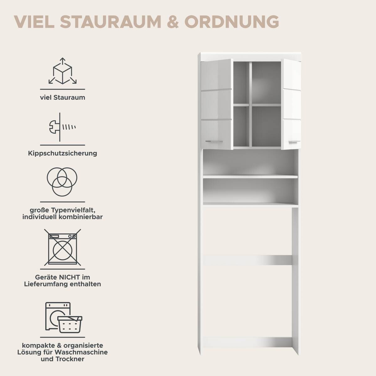 Waschmaschinenumbauschrank Scout weiß weiß Hochglanz B/H/T: ca. 63x191x24 cm