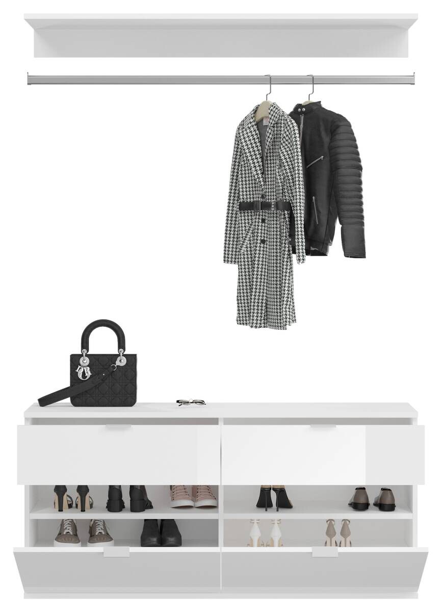 Garderobe PROJEKT Eiche Artisan Nachbildung weiß Hochglanz Spiegel B/H/T: ca. 212x193x34 cm