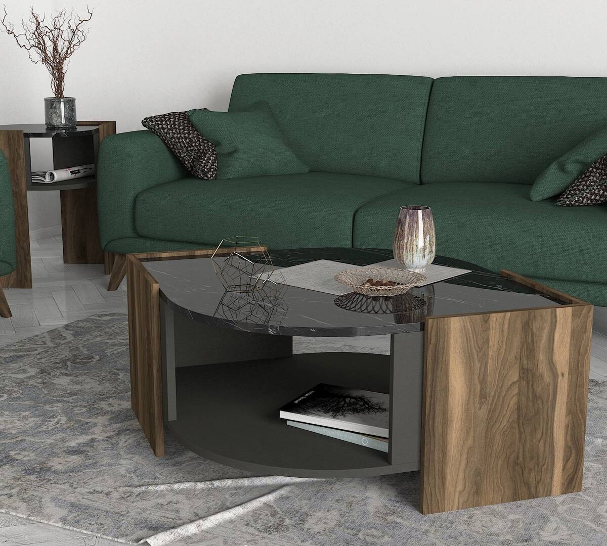 Couchtisch Marbel walnuss Nachbildung Marmoroptik B/H/T: ca. 75x40x75 cm