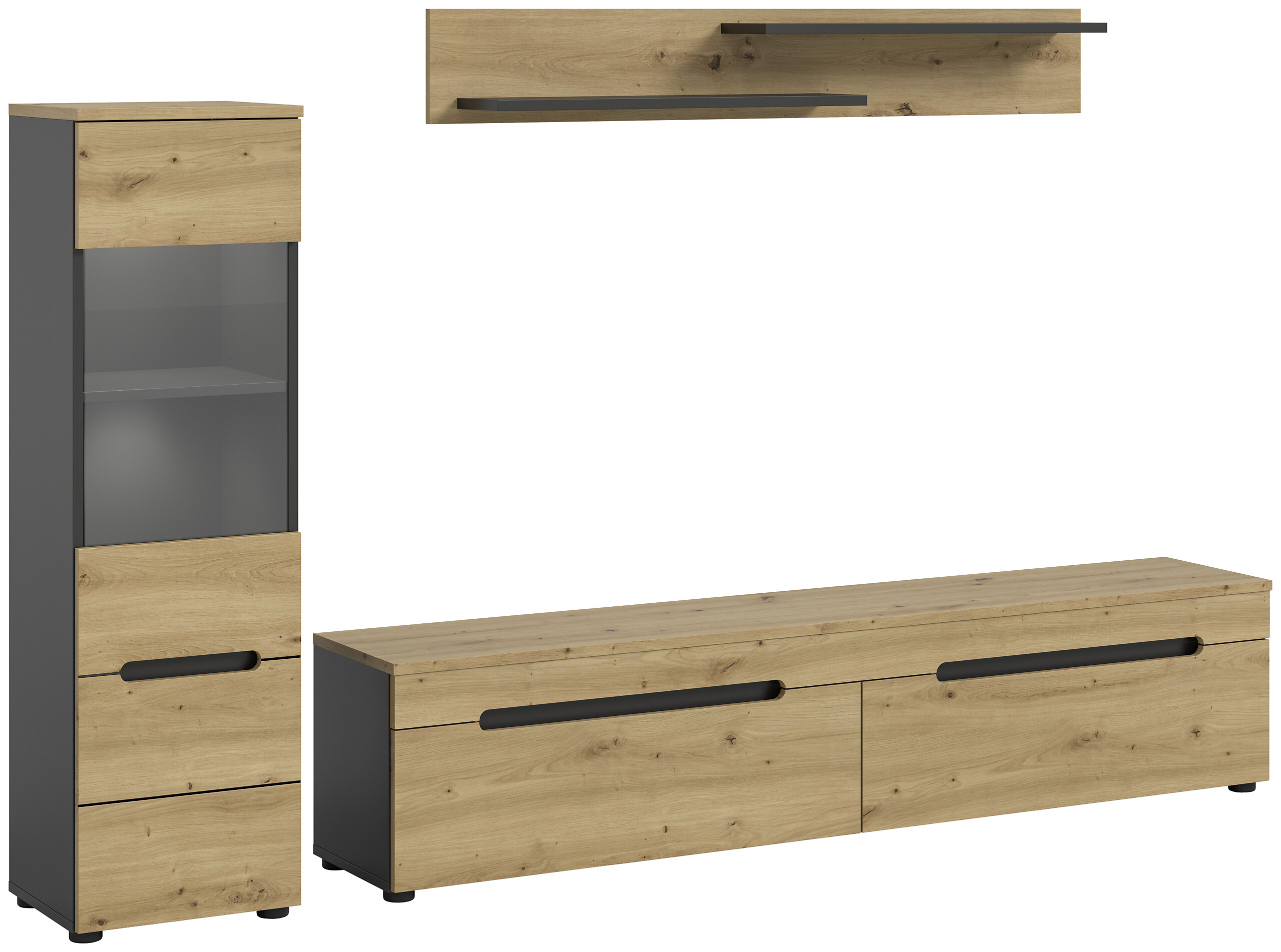 Wohnwand Canu basaltgrau Nachbildung Artisan Oak Nachbildung B/H/T: ca. 221x141x33 cm Wohnwand Canu basaltgrau Nachbildung Artisan Oak Nachbildung B/H/T: ca. 221x141x33 cm