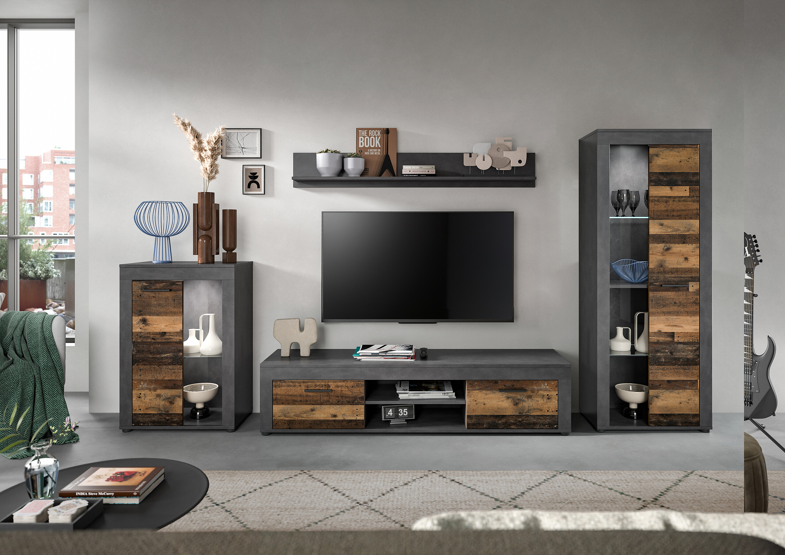 Wohnwand Jam Matera Nachbildung Old Wood Nachbildung B/H/T: ca. 169x310x35 cm