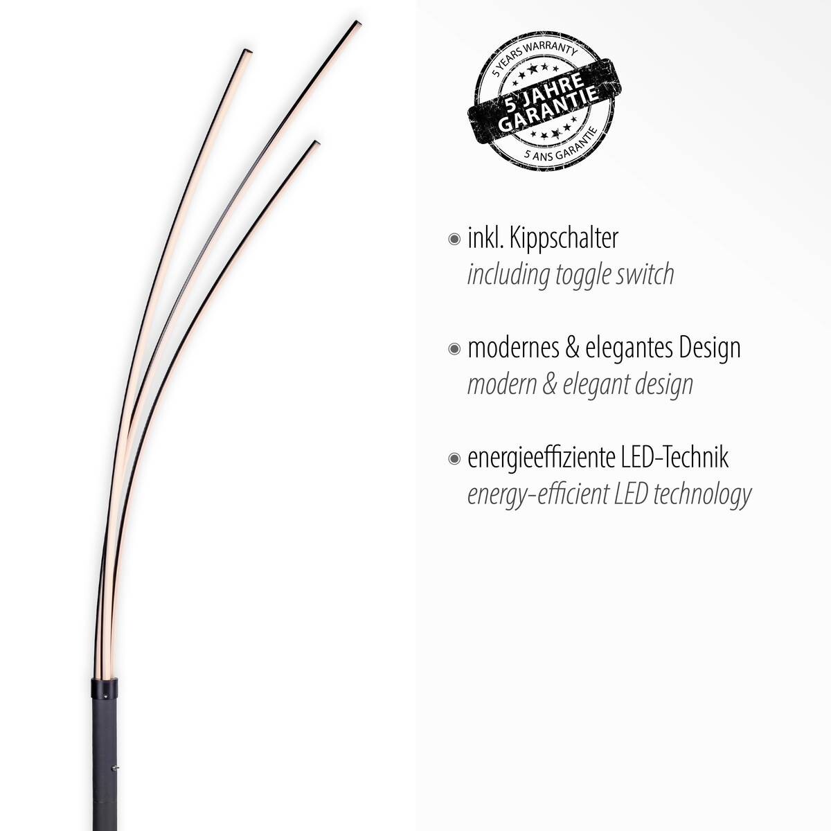 Just Light LED-Stehleuchte MAJA 15383-18 schwarz Eisen Kunststoff B/H/T: ca. 58x215x80 cm 3 Brennstellen