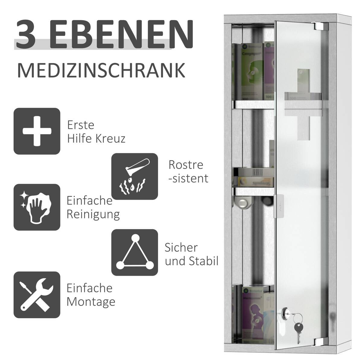 Medizinschrank silber Polypropylen B/H/L: ca. 12x20x58 cm