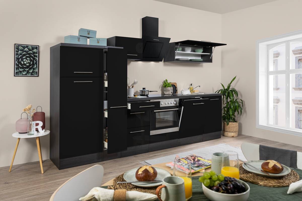 Respekta Küchenblock Amanda schwarz Hochglanz B/H/T: ca. 310x200x60 cm