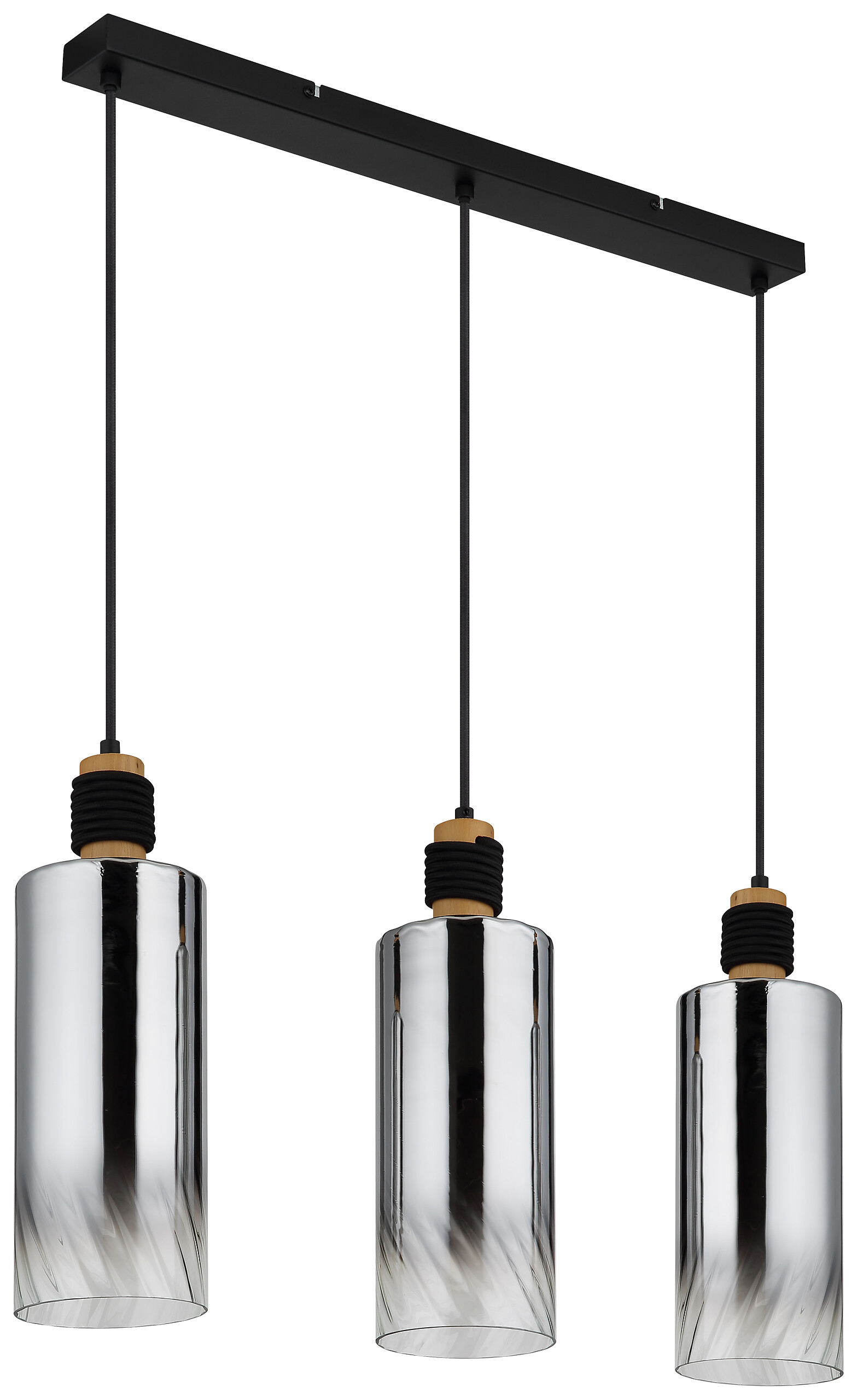 GLOBO Pendelleuchte mattschwarz Rauch braun Glas Holz Metall B/H/T/L: ca. 12x150x68x68 cm E27 3 Brennstellen