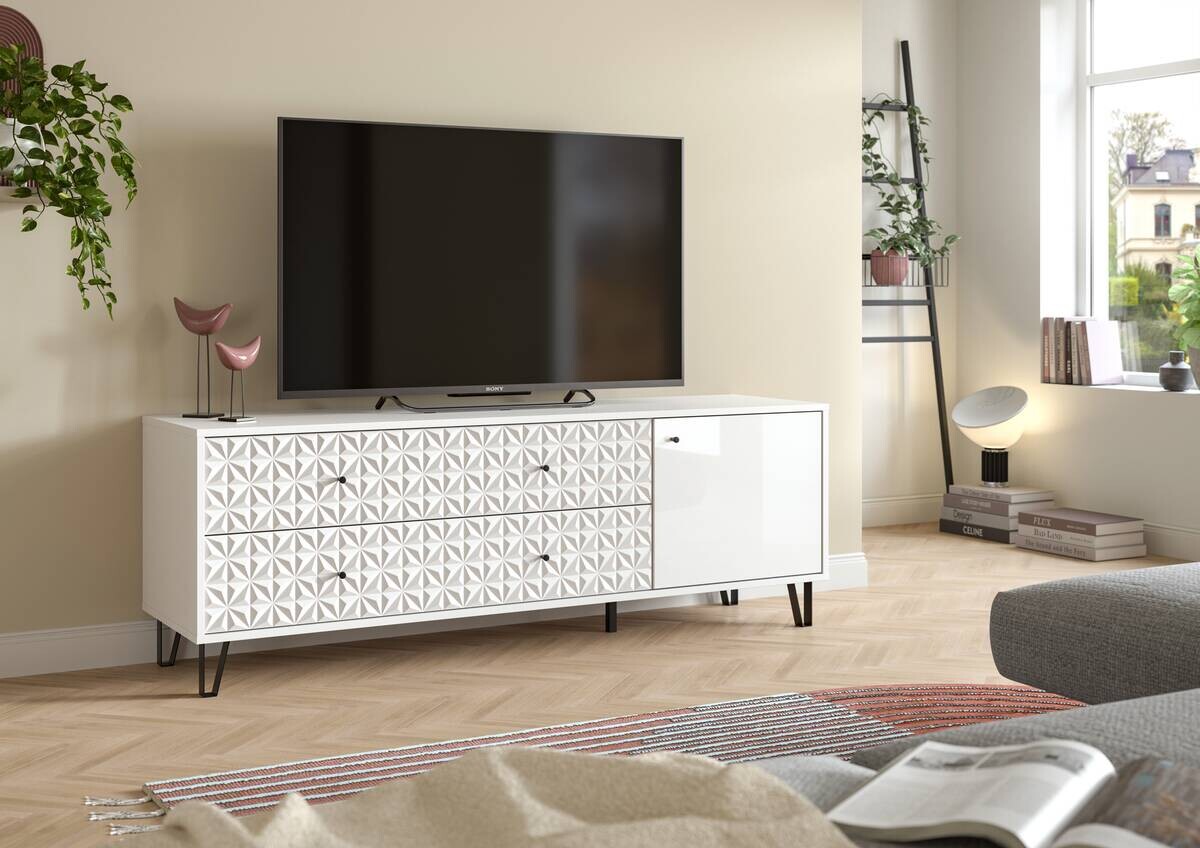 Lowboard PRISMA weiß weiß Hochglanz B/H/T: ca. 164x56x40 cm