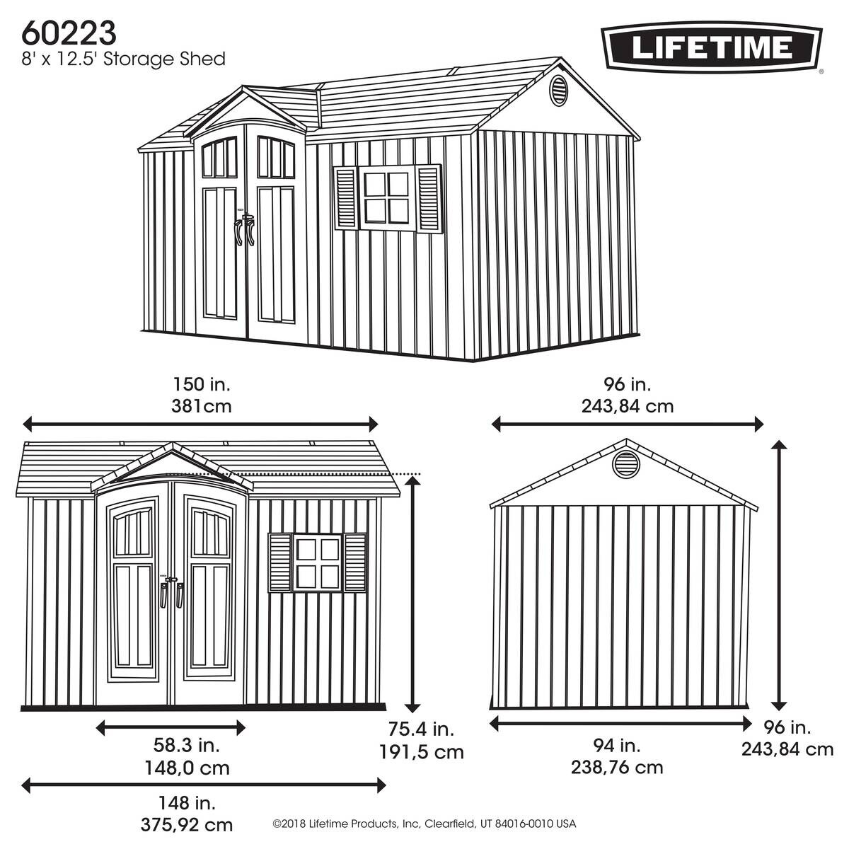 Lifetime Gerätehaus Texas hellgrau B/H/L: ca. 381x243,84x243,84 cm