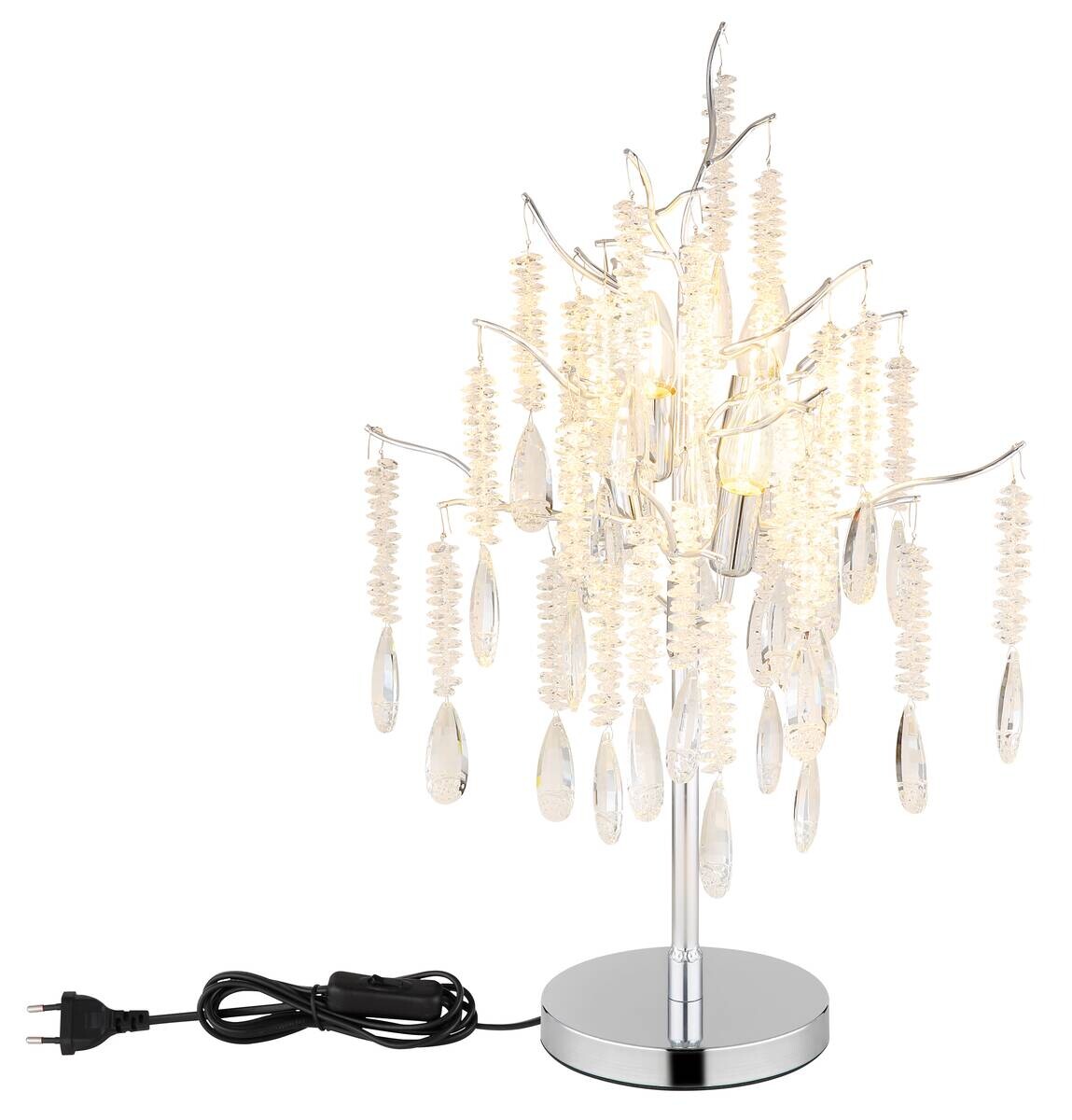 GLOBO Tischleuchte klar silber Glas Metall H/D: ca. 67x41 cm E14 4 Brennstellen