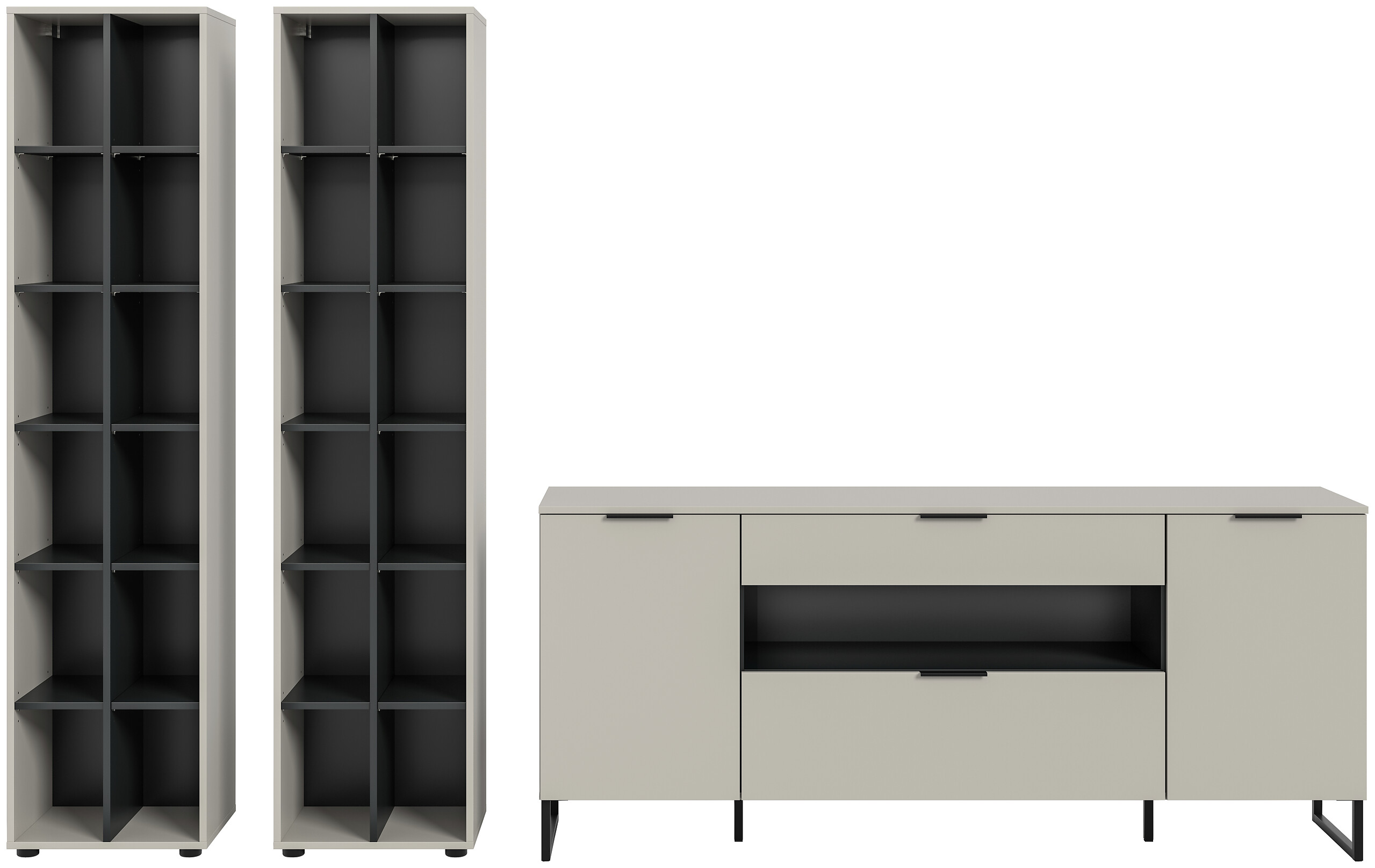 Wohnwand Noida Kaschmirgrau Nachbildung schwarz B/H/T: ca. 305x192x41 cm