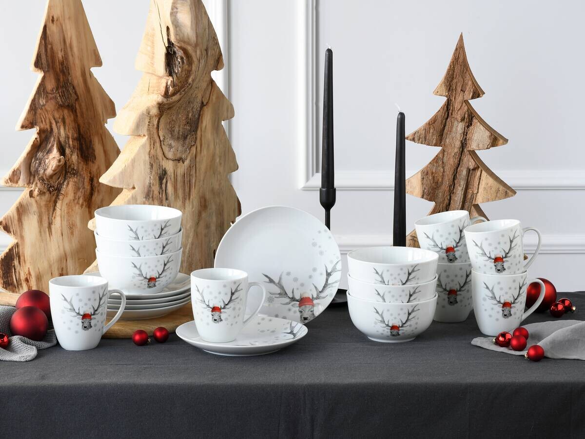 CreaTable Frühstückservice Hirsch weiß Porzellan 18 tlg.