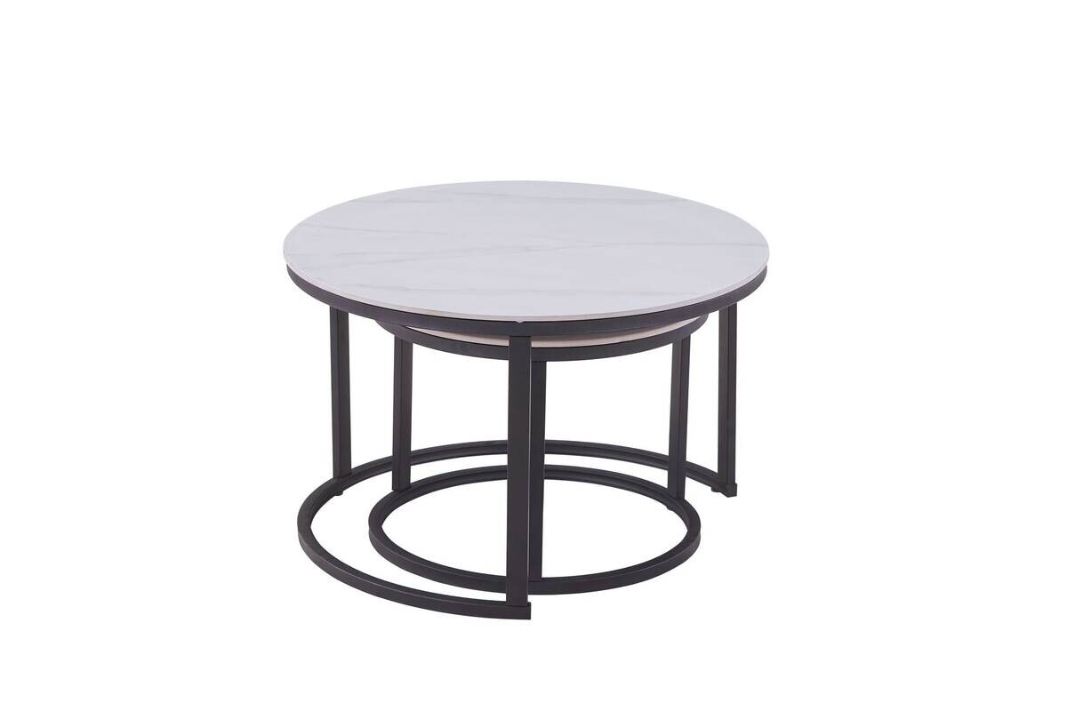 Couchtisch C680W-Couple weiß schwarz Keramik Metall B/H: ca. 70x45 cm