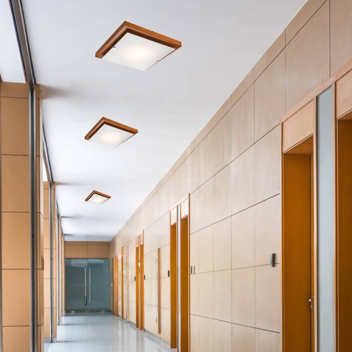 Lamkur Deckenleuchte PEDRO 26978 rustikal Glas Holz H/L: ca. 6,5x30 cm E27 1 Brennstellen