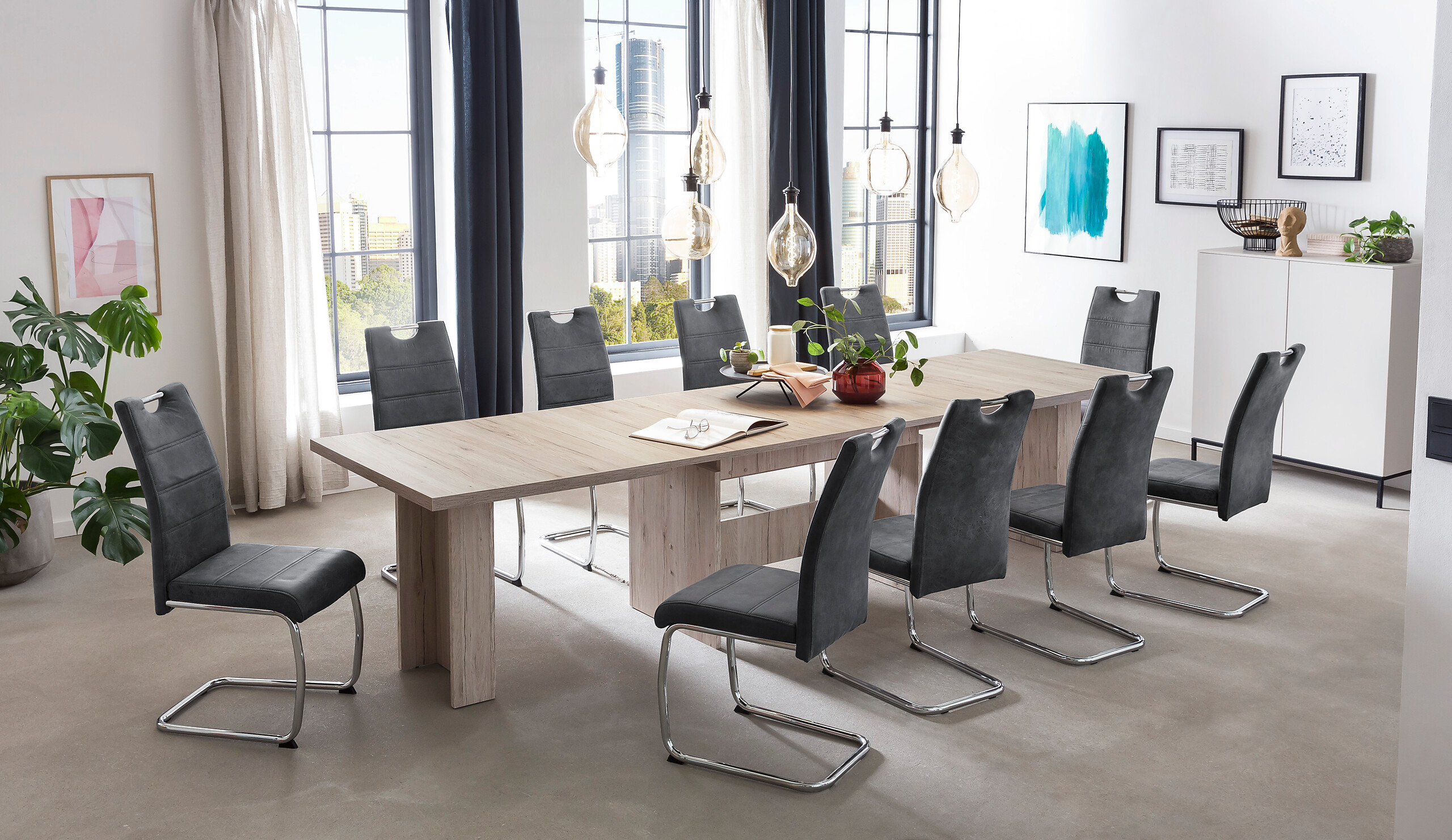 Essgruppe Lia II Eiche anthrazit Microfaser B/H/T: ca. 320x76x90 cm