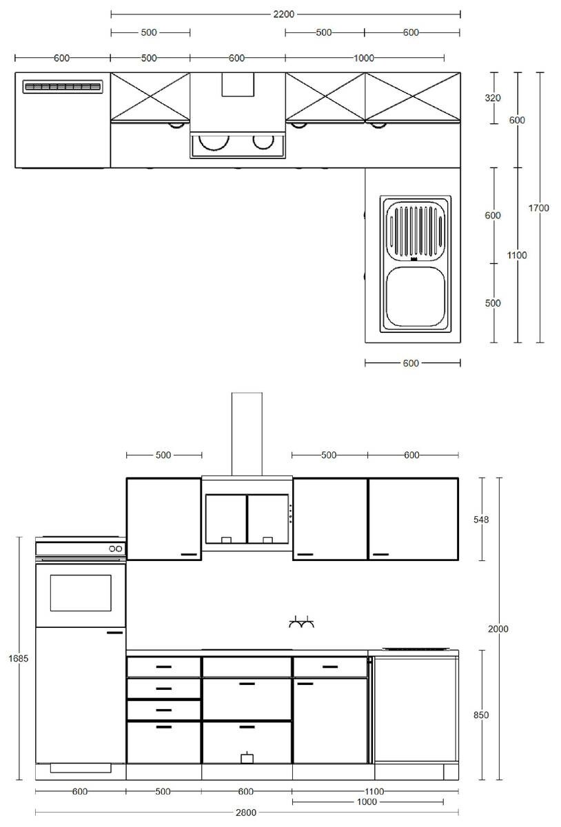 Winkelküche Cara grün matt B/H/T: ca. 280x200x60 cm
