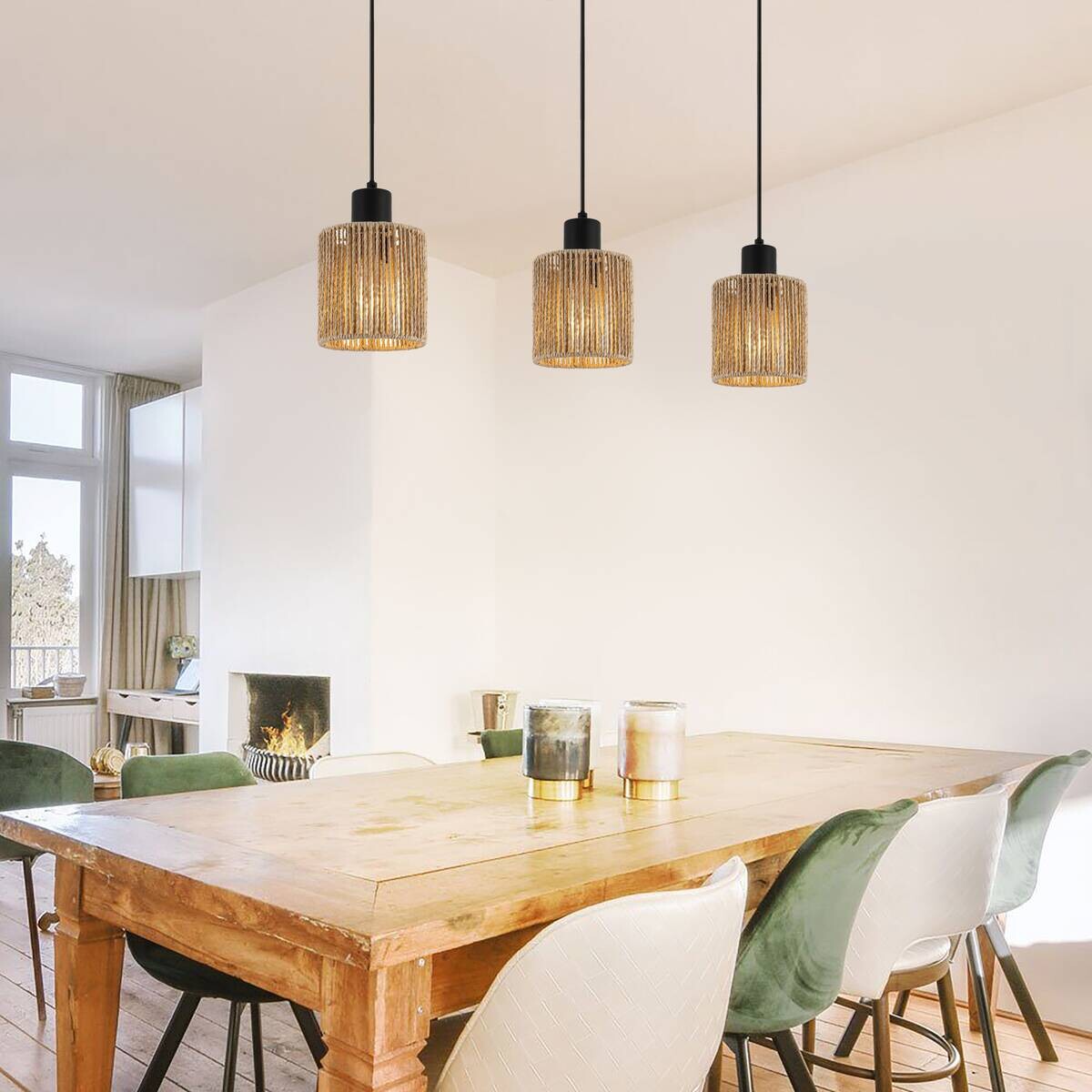 POCOline Pendelleuchte Carta schwarz natur Metall Papier B/H/L: ca. 12x120x64 cm E27 3 Brennstellen