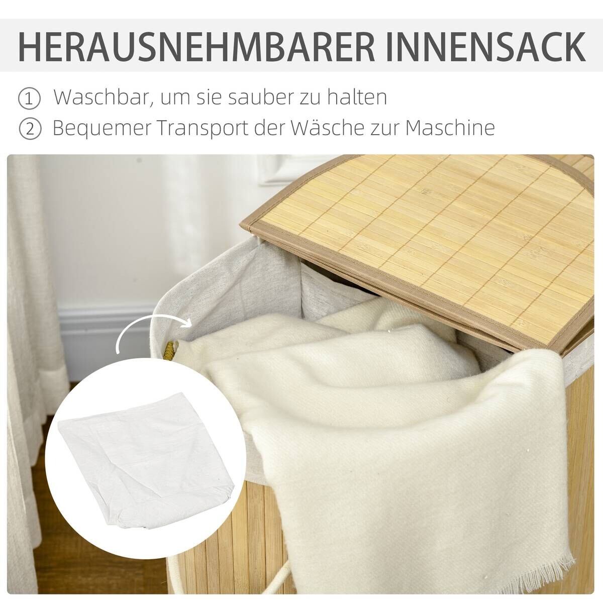 HOMCOM Wäschekorb natur Polypropylen B/H/L: ca. 37x62,5x60,5 cm