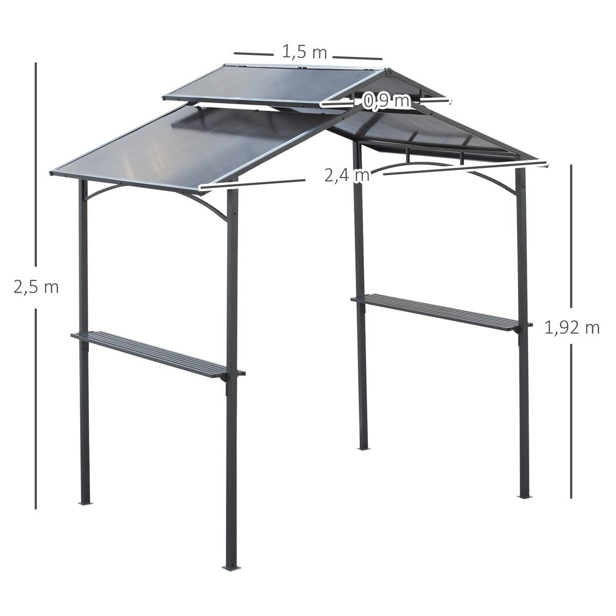 Outsunny Grillpavillon mit Flammschutzdach braun Stahl B/H/L: ca. 150x250x240 cm