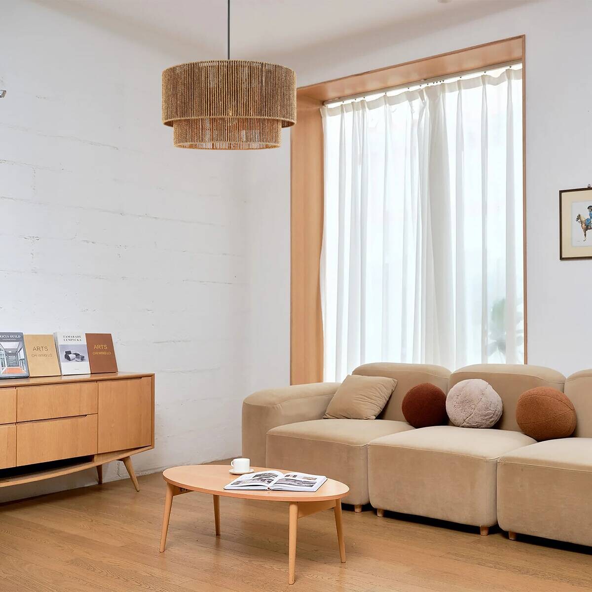 POCOline Pendelleuchte Carta schwarz natur Metall Papier H/D: ca. 120x40 cm E27 1 Brennstellen