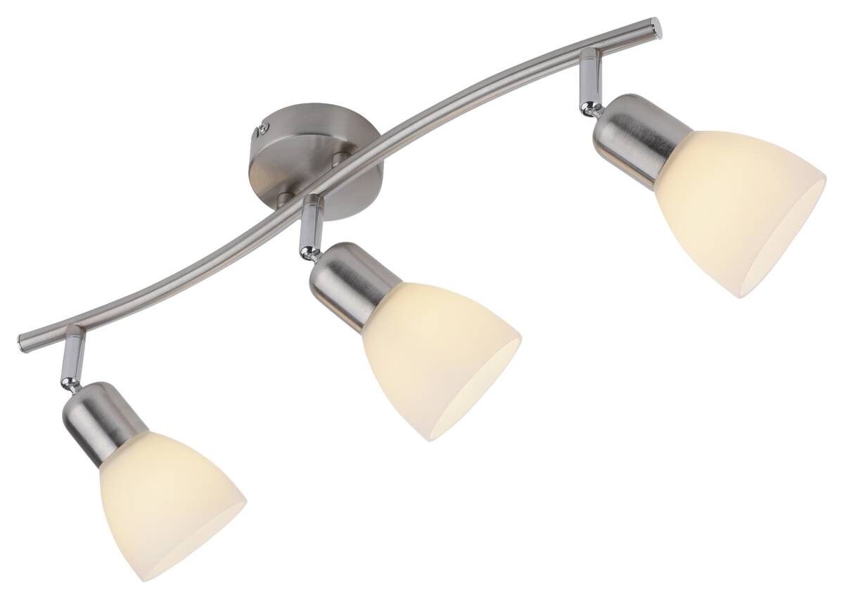 Just Light Spotbalken PN11953-55 Karo stahlfarbig weiß Aluminium Kunststoff Glas B/H/L: ca. 22x21x68 cm E14 3 Brennstellen