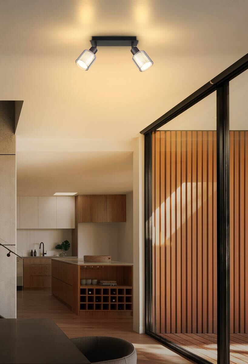 GLOBO Strahler schwarz Chrom Metall Glas B/H/L: ca. 10x30x13 cm E14 2 Brennstellen