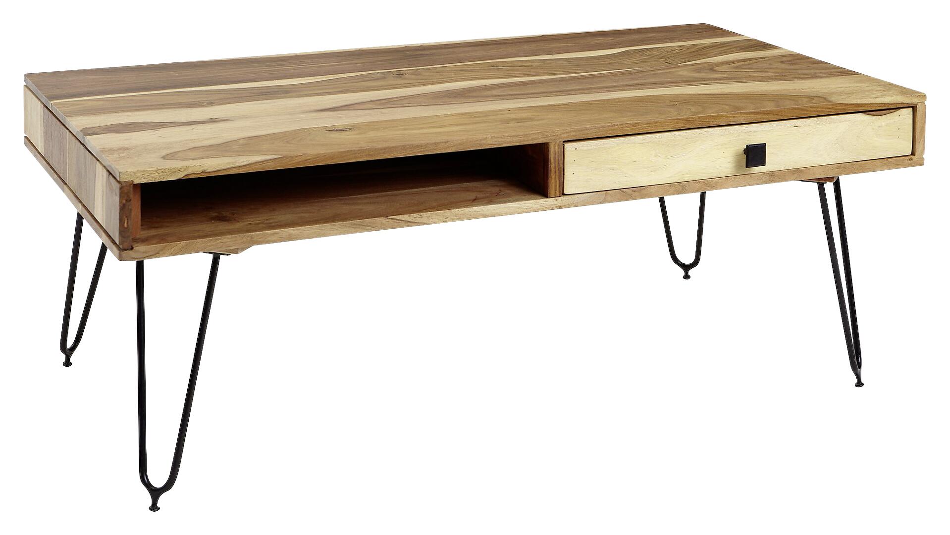 Wohnling Couchtisch natur schwarz Akazie Metall B/H/T: ca. 110x40x60 cm