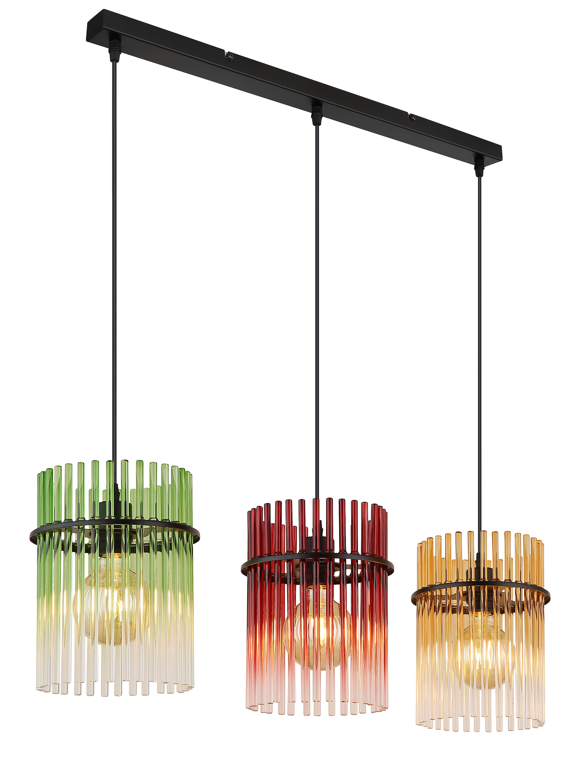 GLOBO Hängeleuchte schwarz grün rot gelb Metall Glas B/H/L: ca. 22x9,5x86,5 cm E27 3 Brennstellen